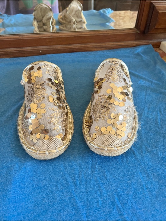 None Shoes - Gold Sequin Slip-On Espadrille Flats for Women